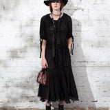 Volant Linen Gauze Dress in Black