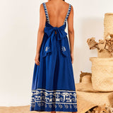 Navy Macaw Embroidered Maxi Dress